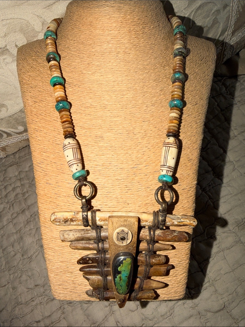 Men or womenTurquoise & walrus fossils Statement Necklace artist Alaskan